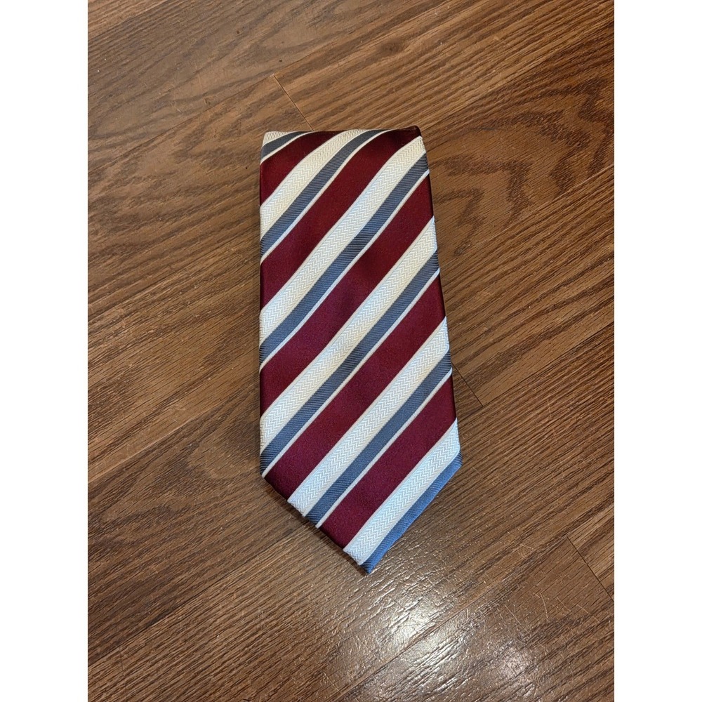 Donald J Trump Signature Collection Silk Tie Burgundy Grey White Stripe Mens